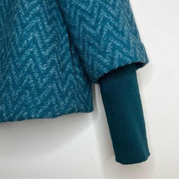 PRANA Lily Wool Blend Cozy Winter Deep Teal Chevron Zigzag Pattern Jacket Coat - Picture 3 of 12